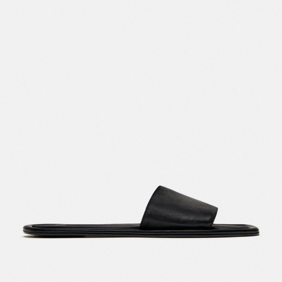 NEW ZARA MINIMALIST BLACK LEATHER FLAT SANDALS 8 - Picture 4 of 10